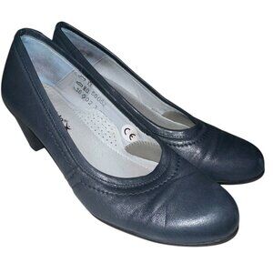 Xsensible Womens Comfort Pumps Heels Sz 39 Or 8 Navy Leather